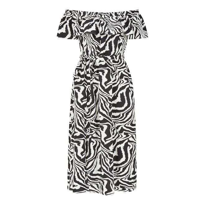 Zebra Print Off-The-Shoulder Midi Dress