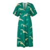 Crane Print V-Neck Midi A-Line Dress