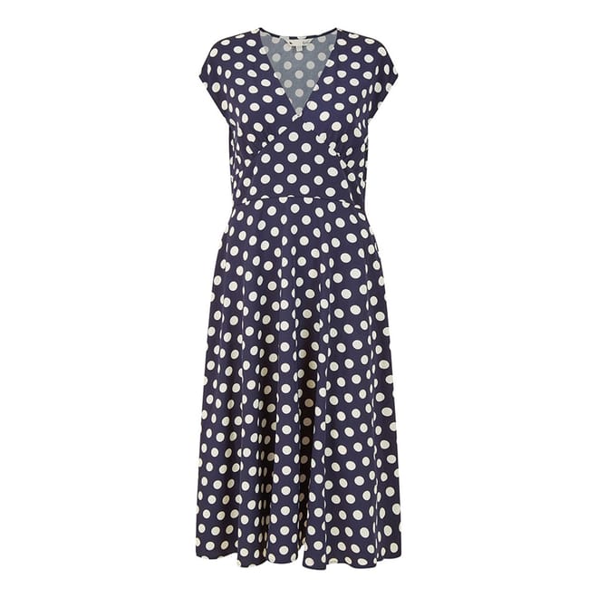 Spot Print V-Neck Midi A-Line Dress
