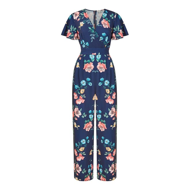 Floral V-Neck Angel Sleeve Jumpsuit