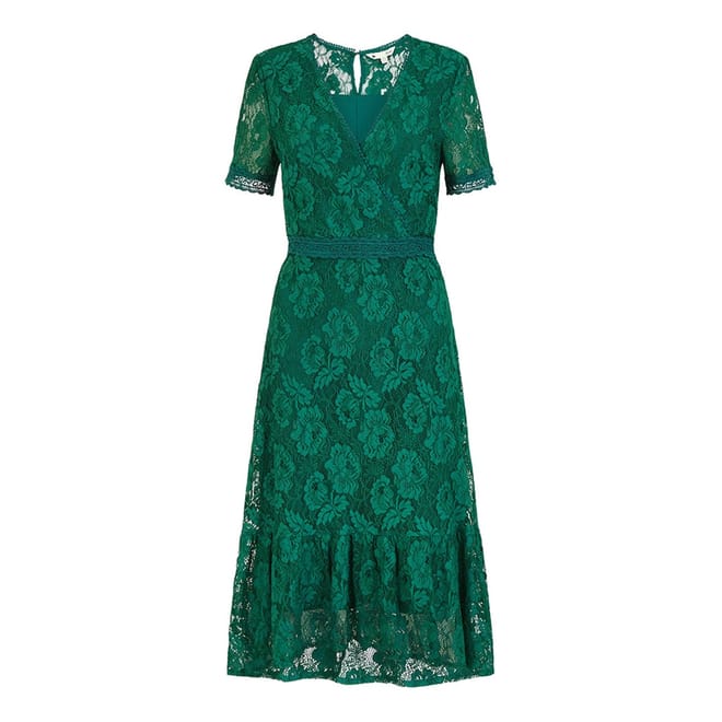 V-Neck Midi Skater Lace Dress
