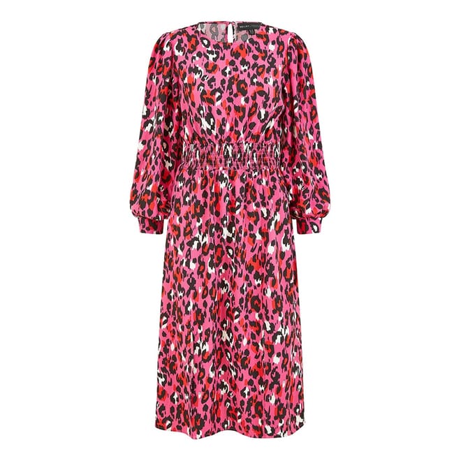 Animal Patterned Crew Neck Midi Wrap Dress