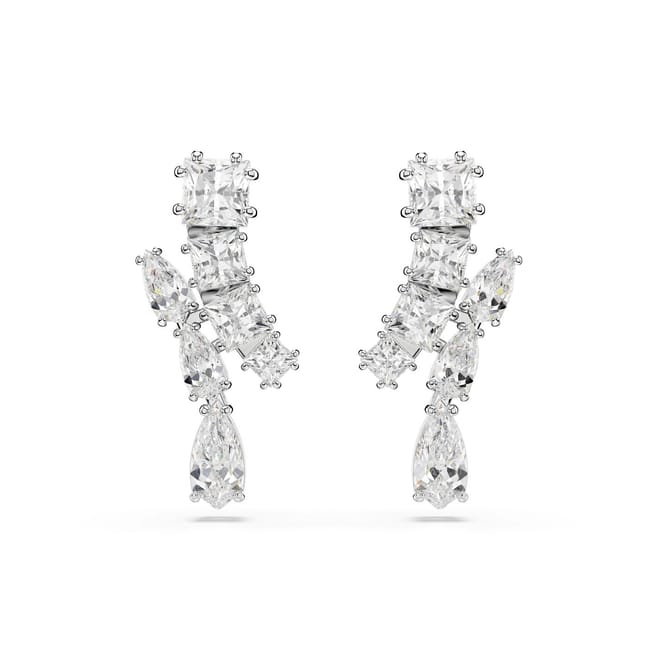 Drop Earrings, Mixed Cuts, White, Rhodium Plated