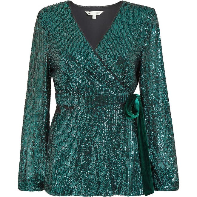Sequin Velvet Wrap Blouse
