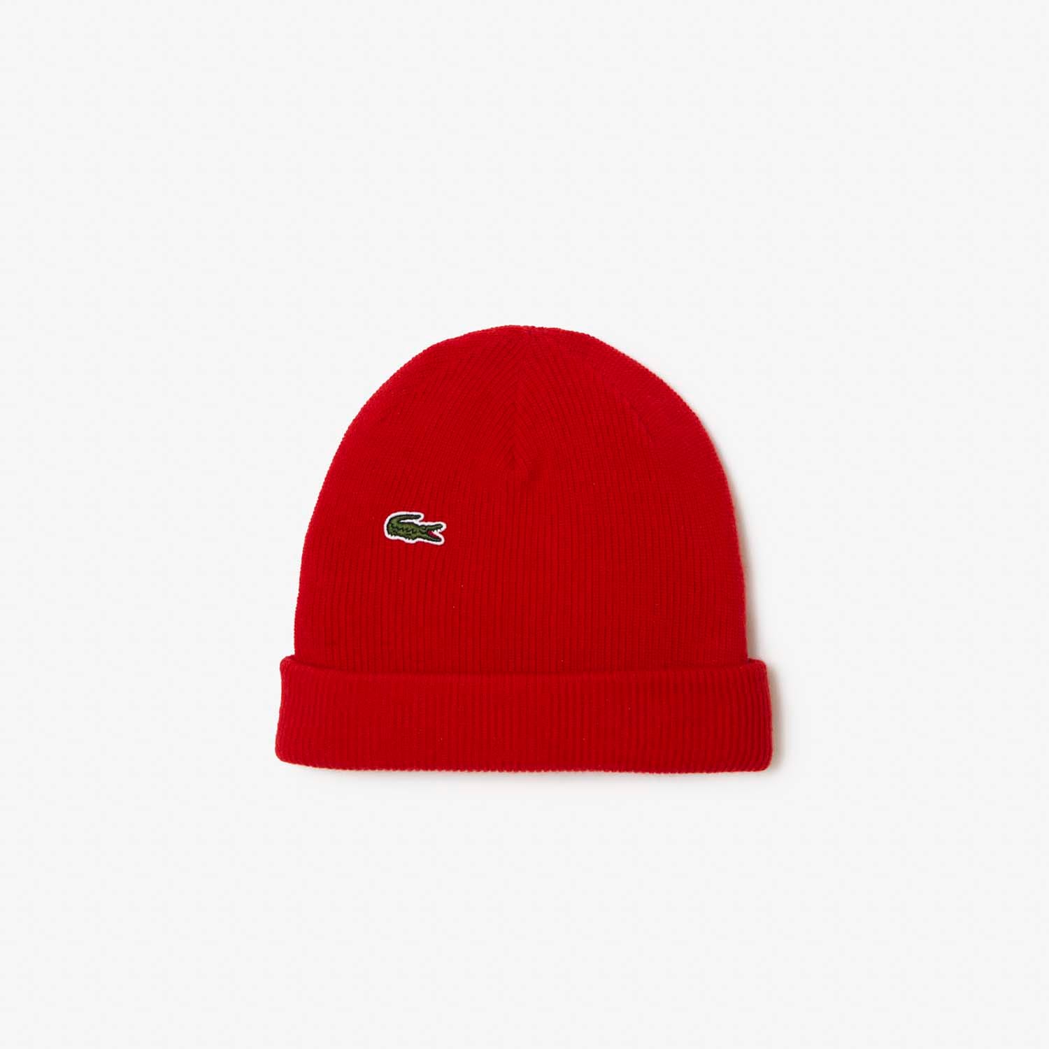 Red Lacoste Ribbed Wool Beanie Get The Label