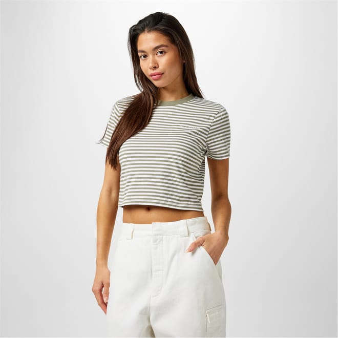 Striped Cropped Crew Neck T-Shirt