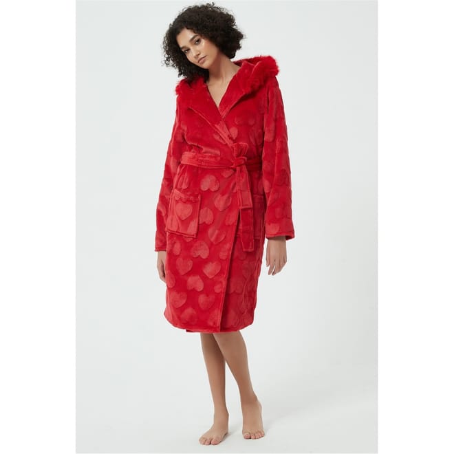 Heart Sparkle Long Sleeve Hooded Dressing Gown