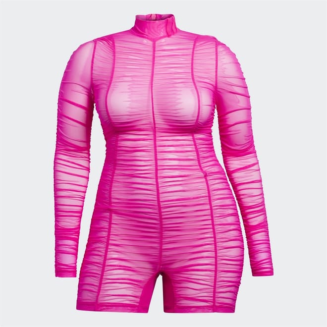 Mesh High Neck Long Sleeve Unitard