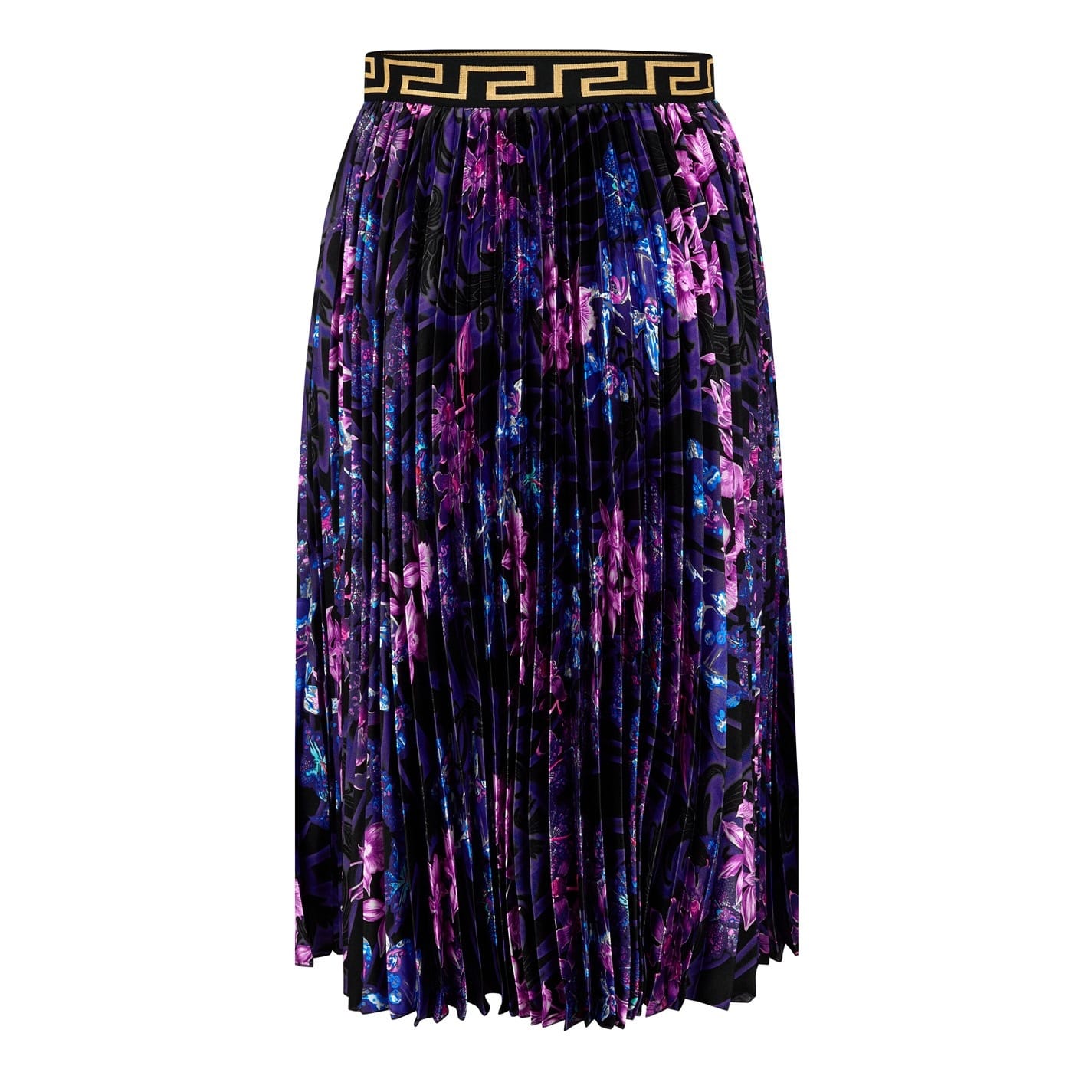 Black Versace Pleated Orchid Satin Skirt Junior Girls - Get
