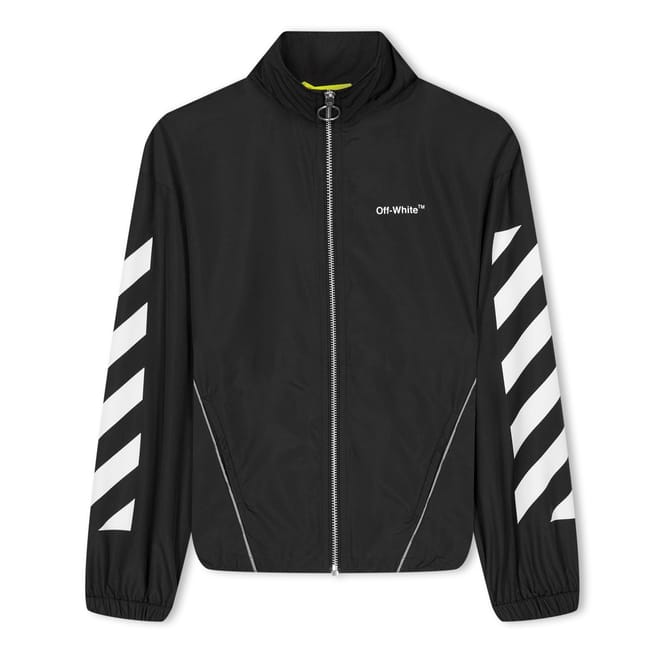 Off Logo Print Mock Neck Relaxed Fit Jacket