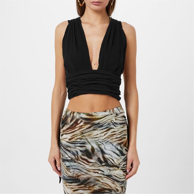 Cropped Plunging Neck Slim Fit Blouse