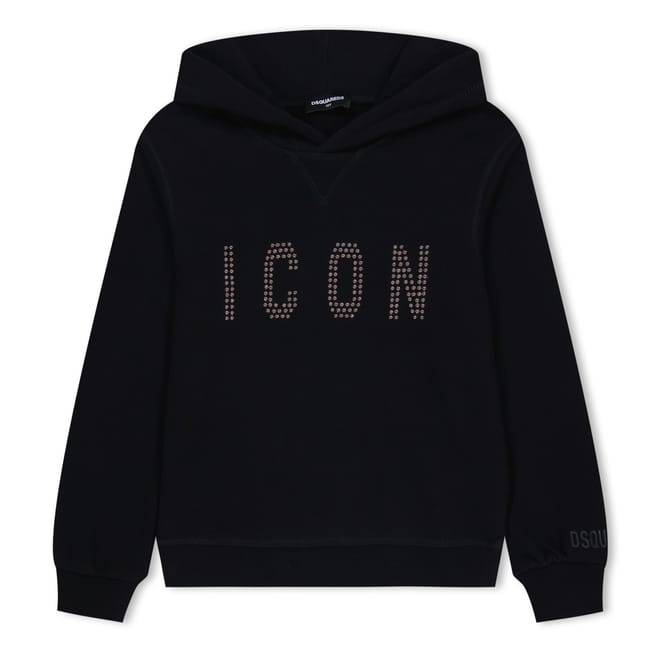 Studded Icon Lettering Hooded Sweatshirt