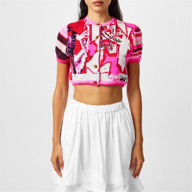Cropped Graffiti Cardigan