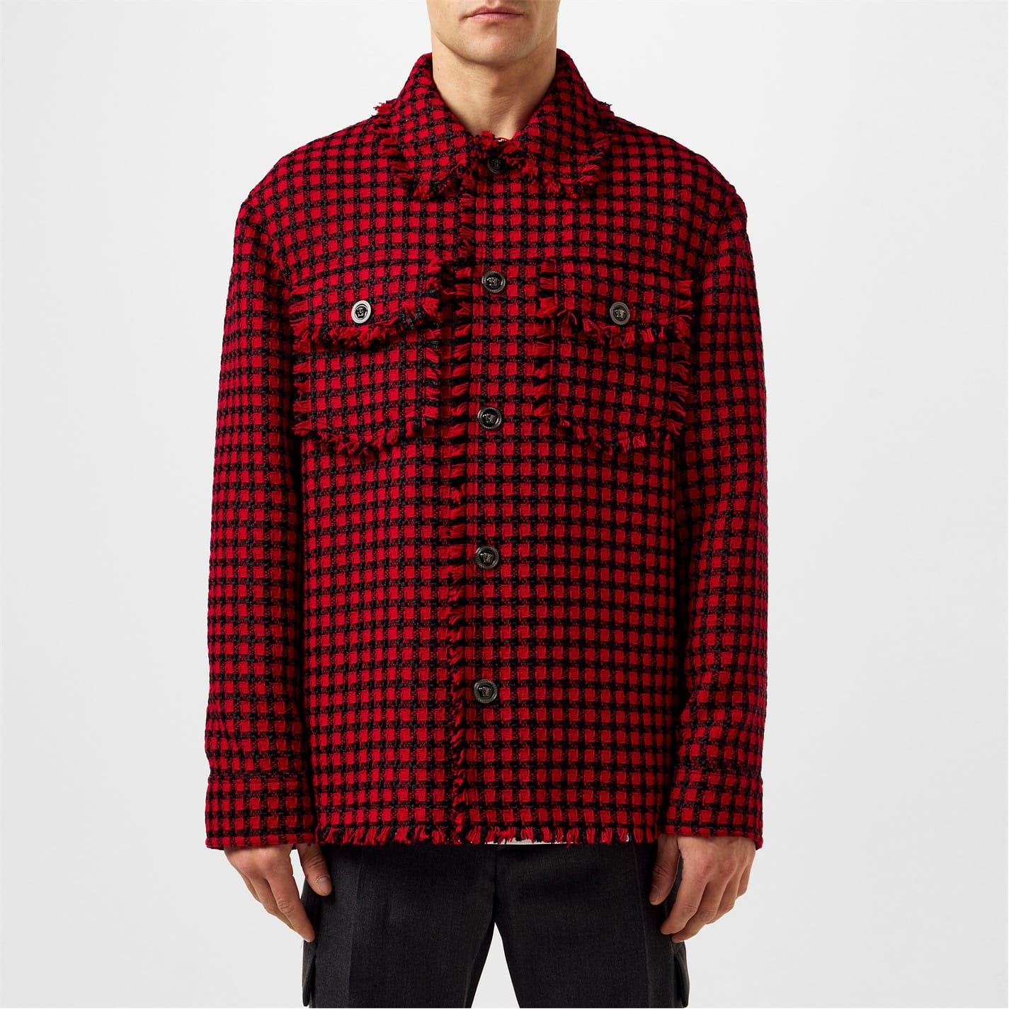 【送料&関税込】Versace Tweed Jacket VERSACE Embellished cotton-blend tweed jacket | NET-A-PORTER