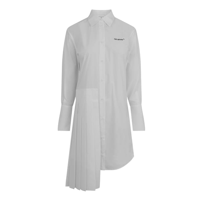 Diag Plisse Collared Knee Length Dress