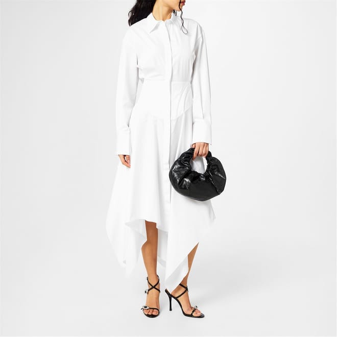 Structured Poplin Collared Neck Midi Dress