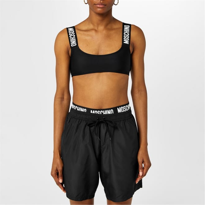 Solid Patterned Logo Lettering Bikini Top