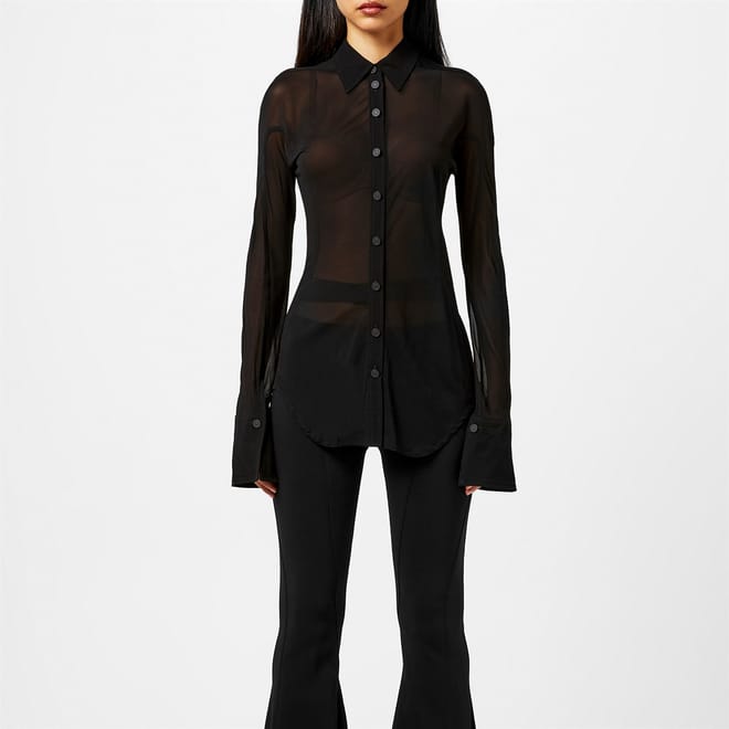 Sheer Long Sleeve Slim Fit Blouse