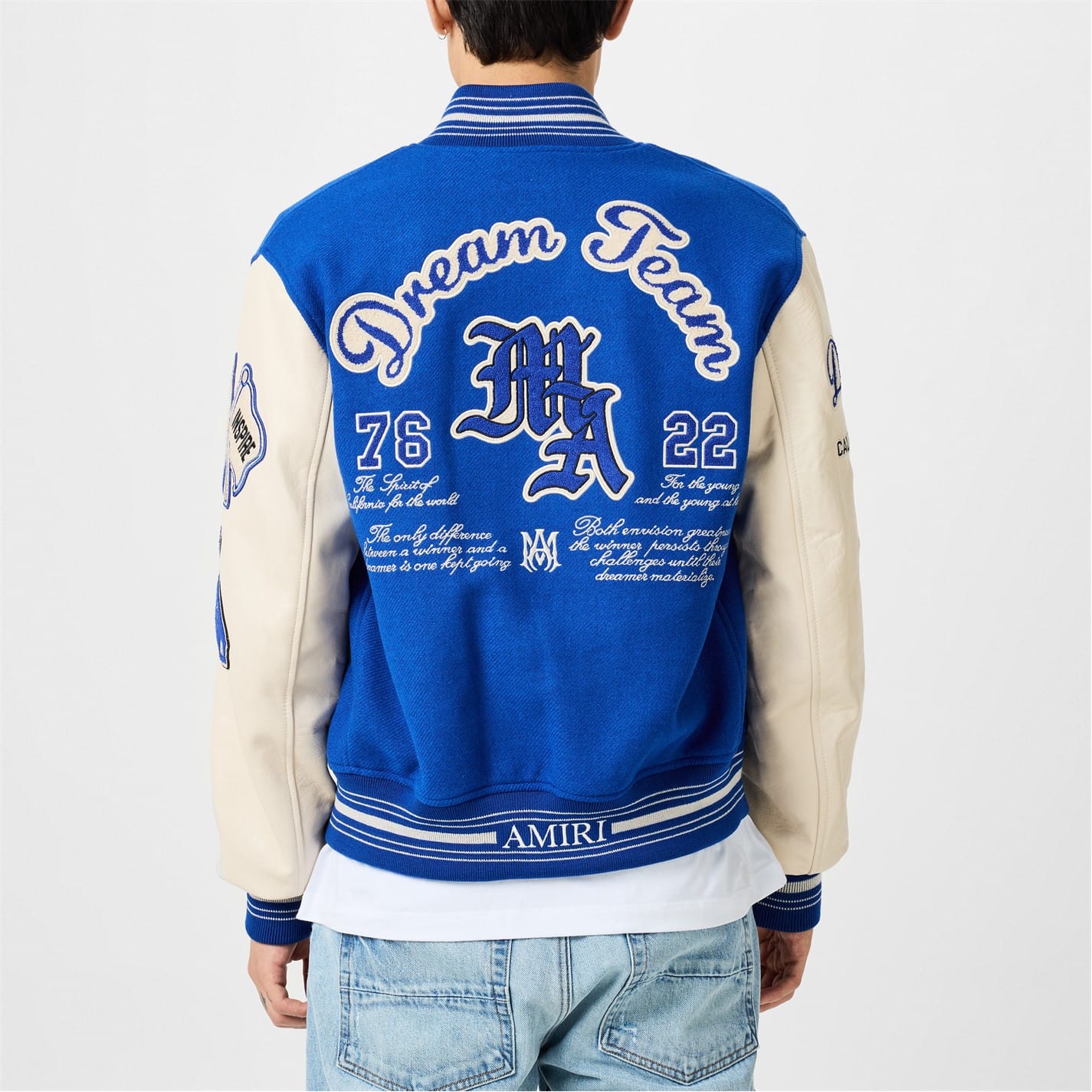 Blue Amiri Dream Team Appliquéd Varsity Jacket - Get The Label