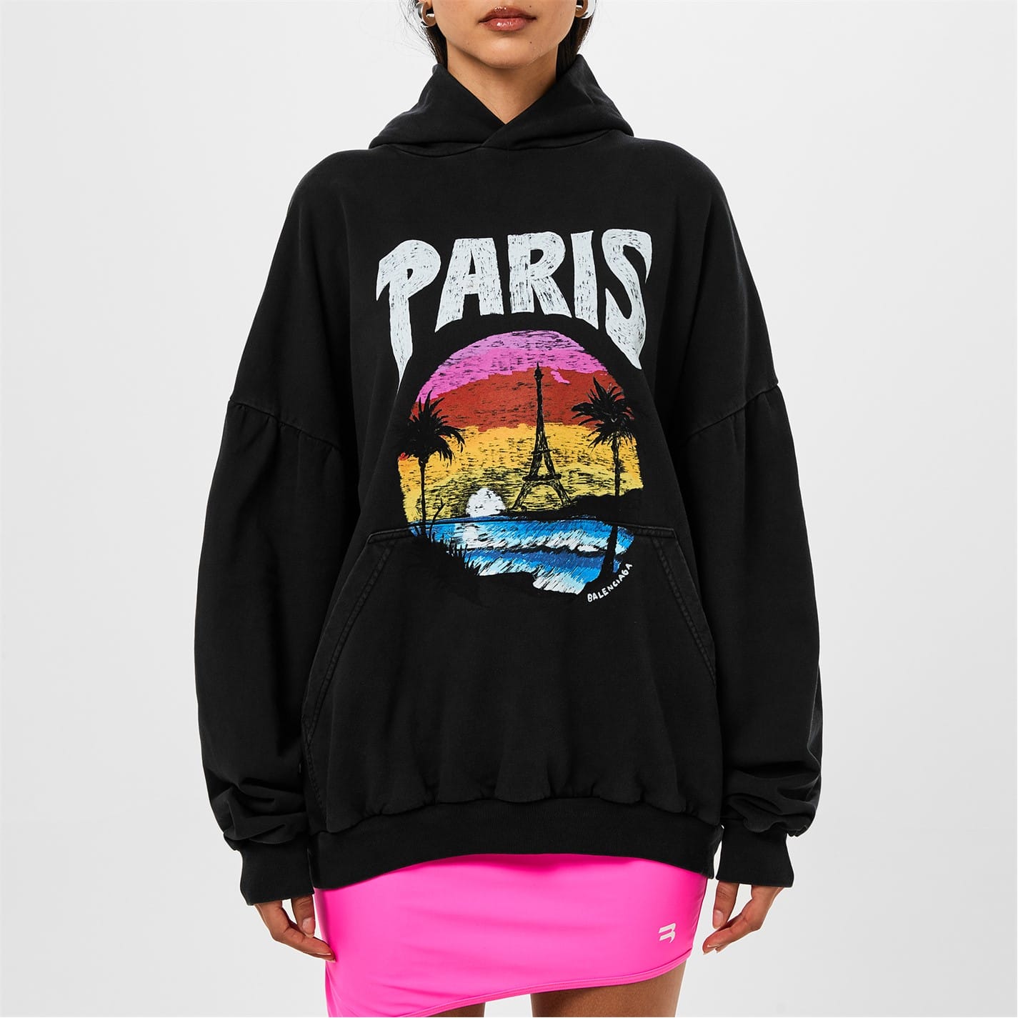 【BALENCIAGA】PARIS TROPICAL ROUND HOODIE オーバーサイズ Balenciaga Tropical Paris Oversized Hoodie | Neiman Marcus