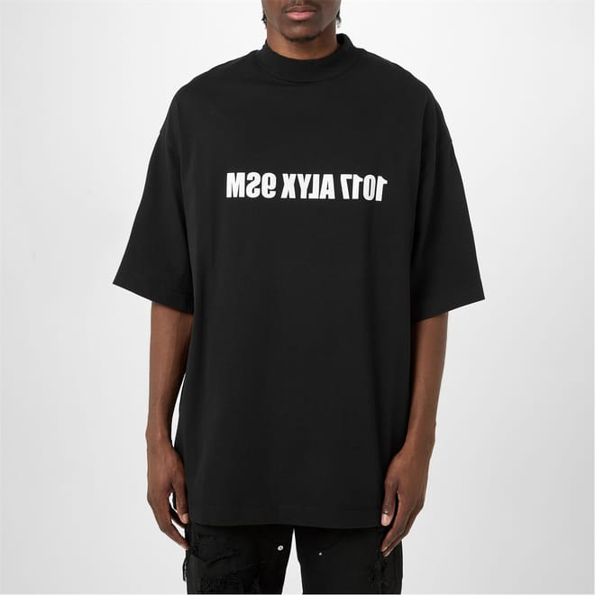 Mock Neck Lettering Oversize T-Shirt