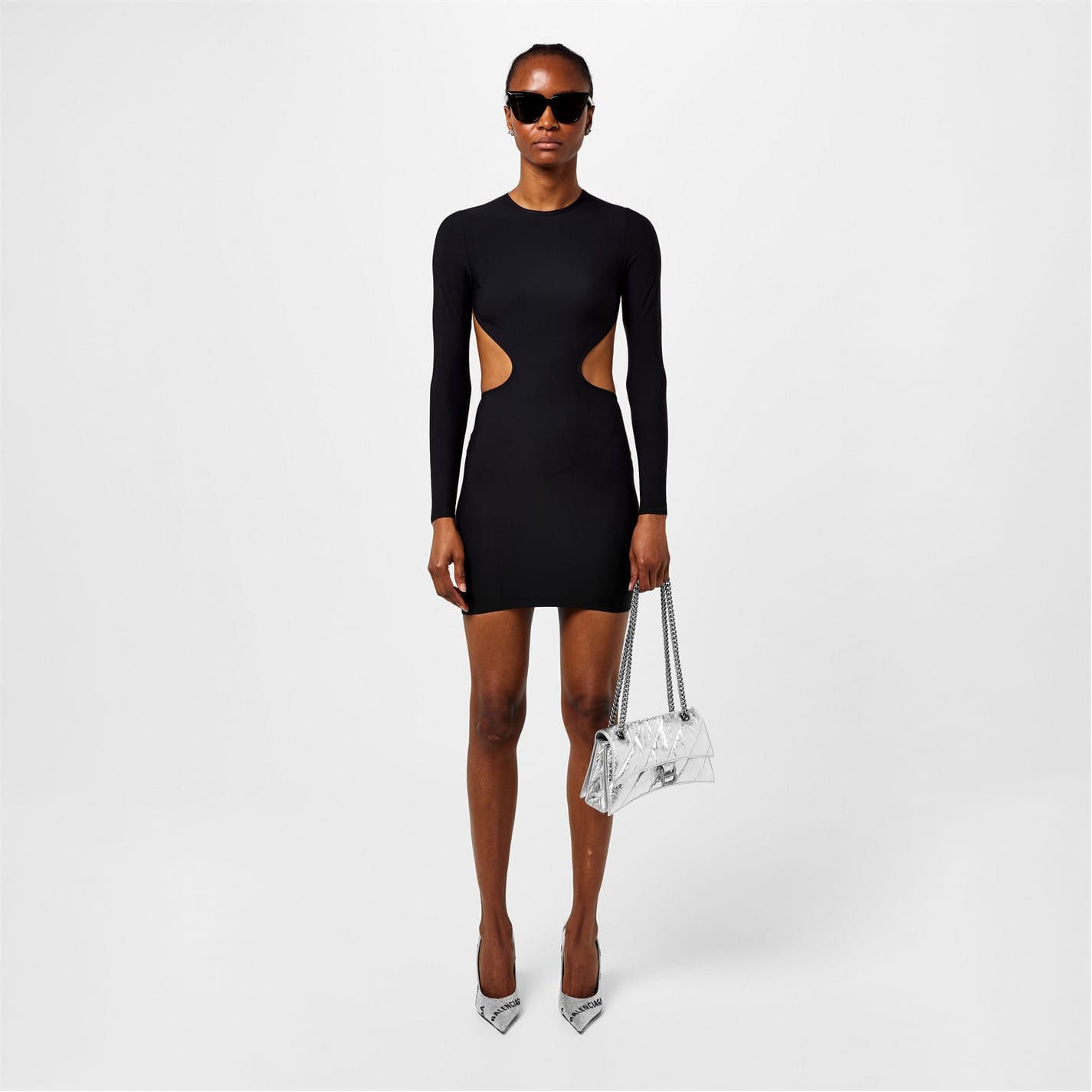 Black Balenciaga Cut Out Long Sleeve Mini Dress - Get The Label