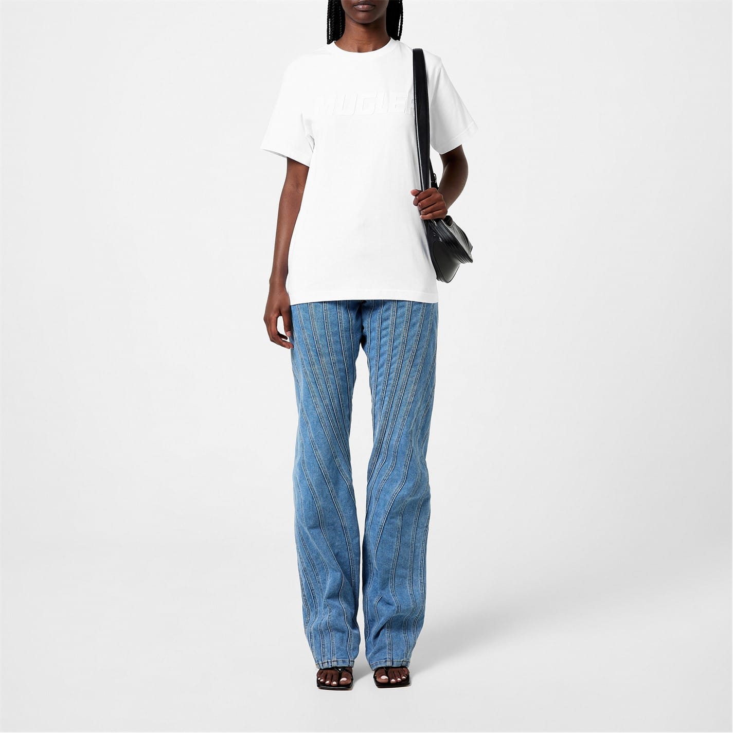 White Mugler Logo Print Oversized T-Shirt - Get The Label