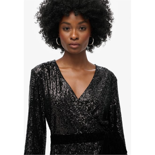 Sequin V-Neck Mini Wrap Dress