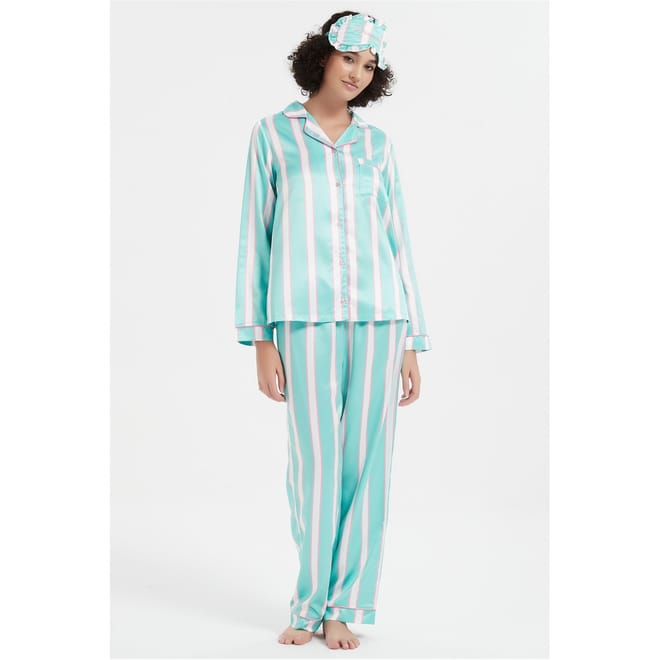 Stripe Satin Collared Pyjama Set