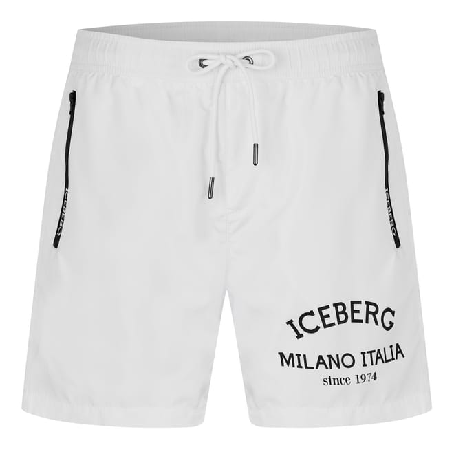 Lettering Logo Print Swim Short with Zipper