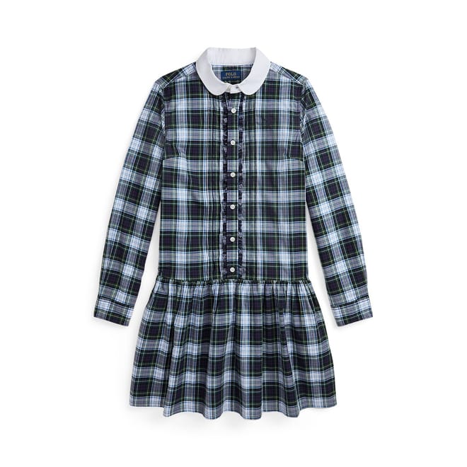 Check Collared Neck Mini Dress