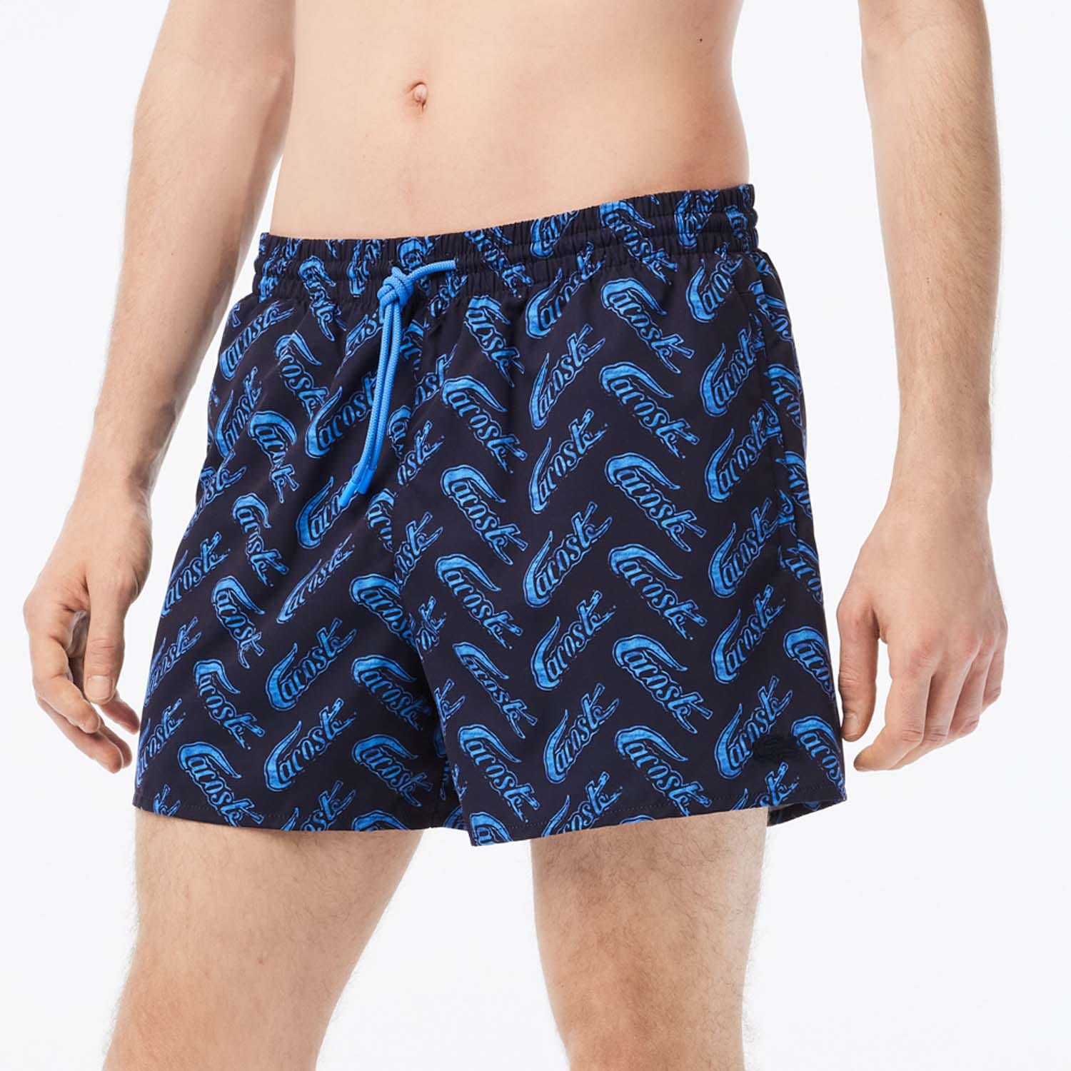 Blue Lacoste Logo Print Recycled Swim Shorts Get The Label