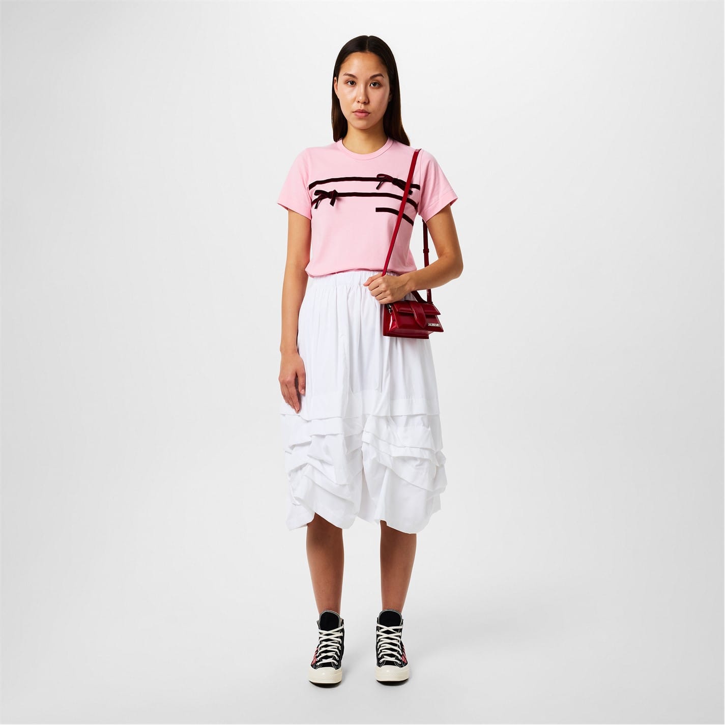 Pink Comme des Garcons Girl Cdgg Bow Crew Neck Regular Fit T