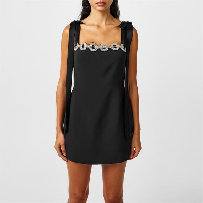 Crystal Chain Square Neck Mini Slip Dress