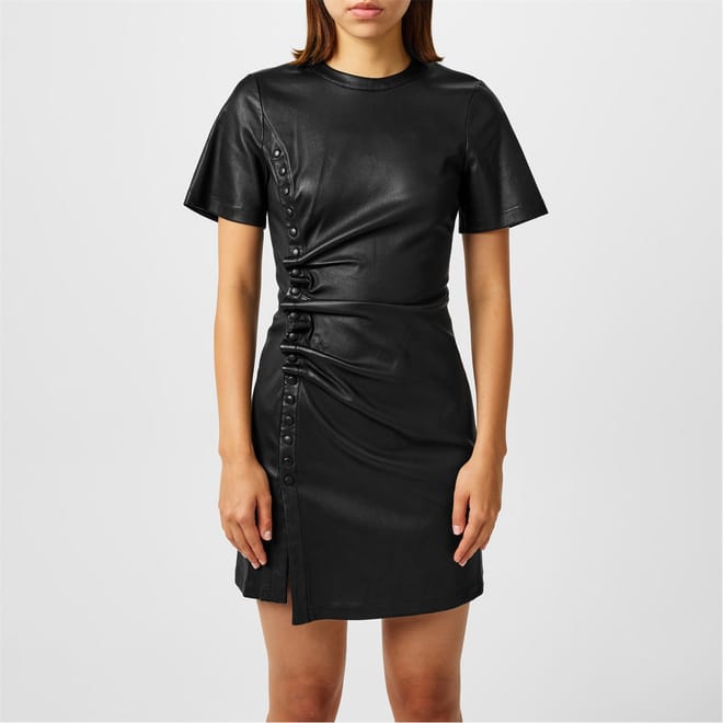 Leather Crew Neck Mini T-Shirt Dress