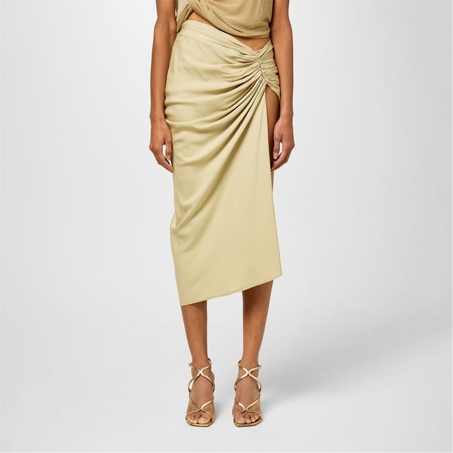 Euripides Ruched Midi Asymmetrical Skirt