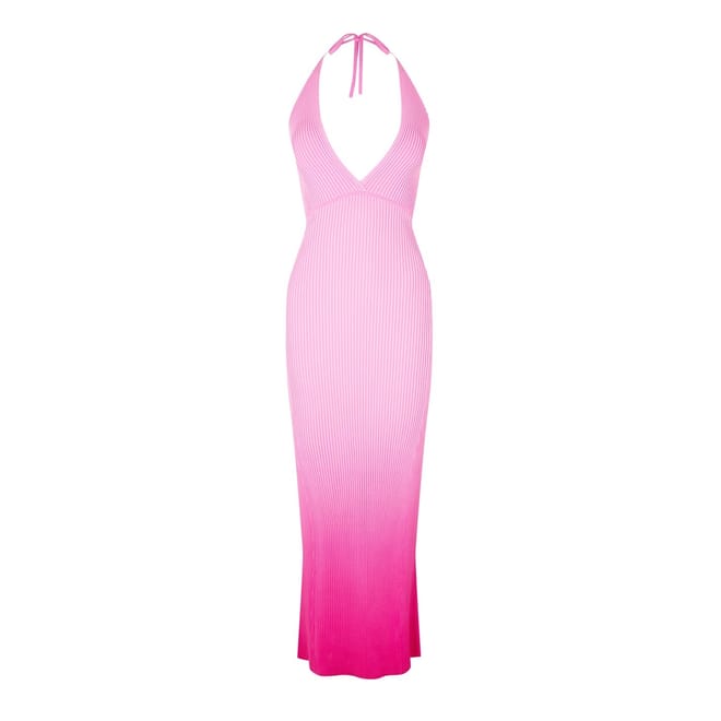 V Cut Open Back Knit Midi Dress