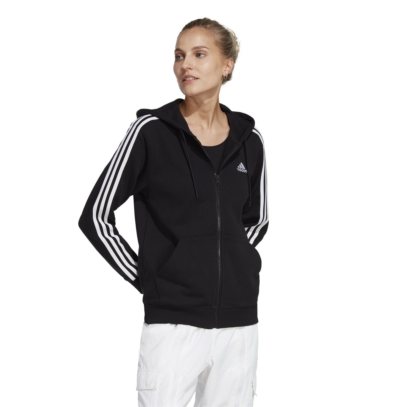 Adidas 3 stripe black hoodie on sale