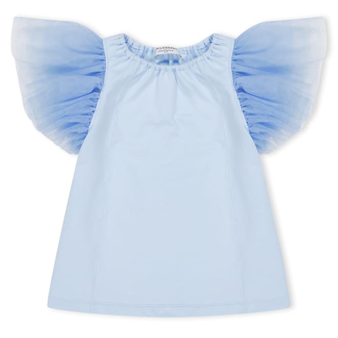 Ruffle Sleeve Regular Fit Crew Neck T-Shirt