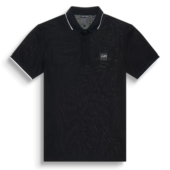 Fit Polo T-Shirt In Black Cotton Pique With Logo