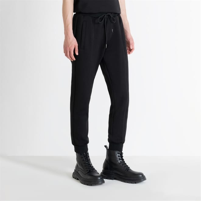 Trousers Regular Fit In Ligth Scuba Stretch Viscose Blend Fabric With Logoed Metal Badge