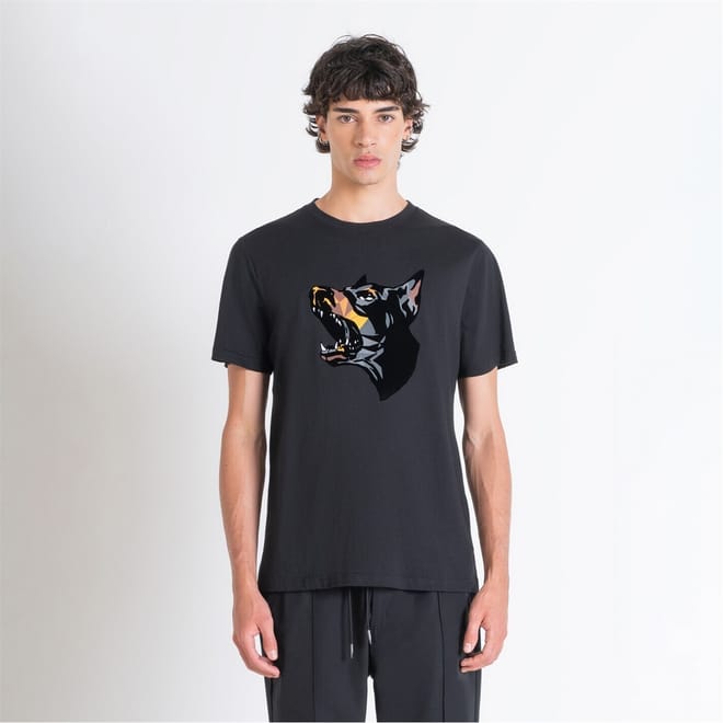 Shirt Regular Fit In Jersey Cotton Fabric With Matt Plastic And Flock Print