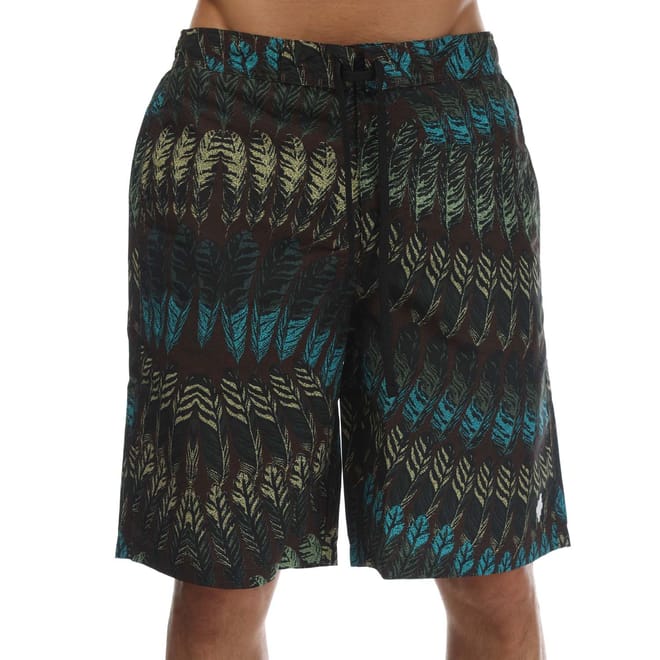 Allover Print Feathers Lace-Up Board Shorts