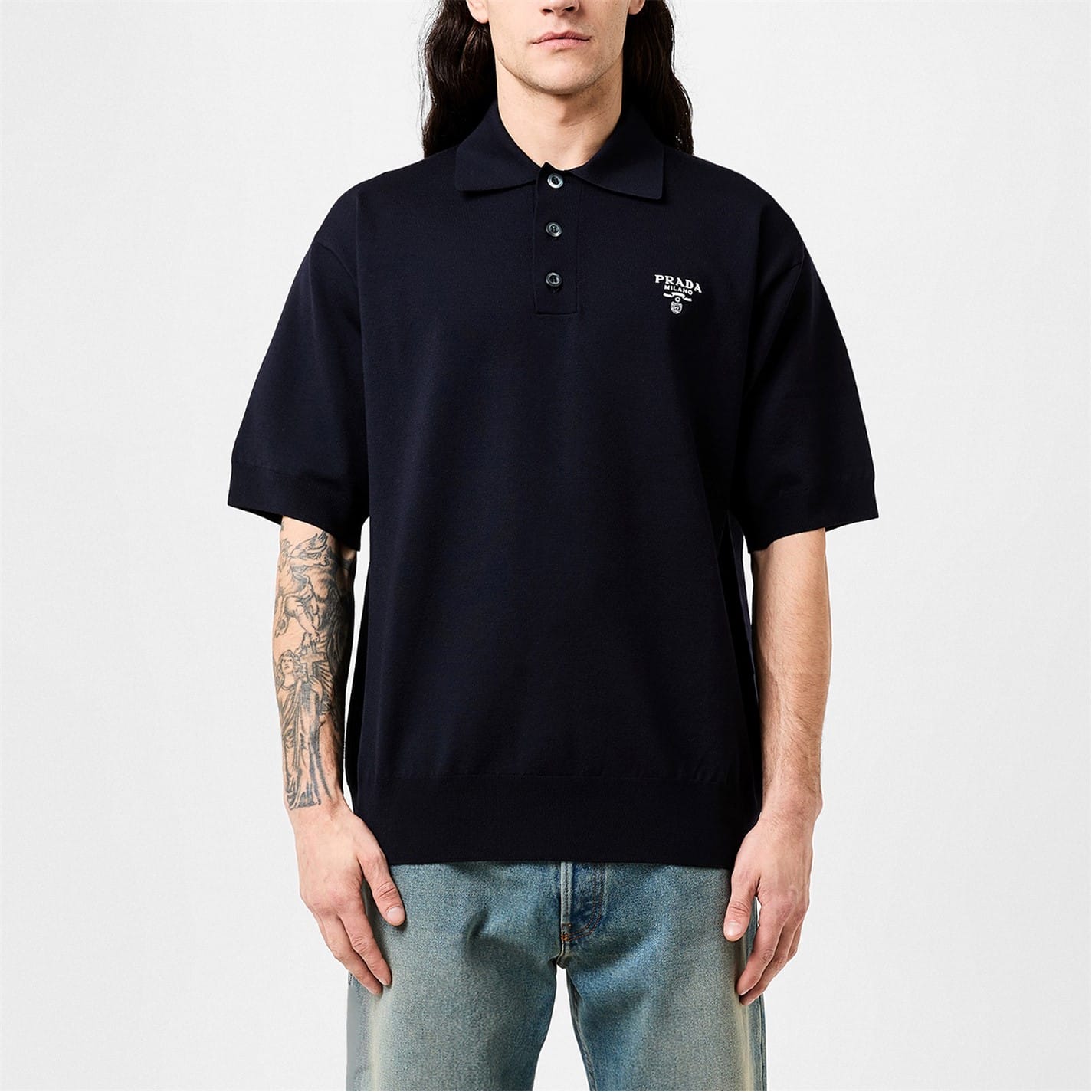 Prada Knitted Polo Shirt in Black