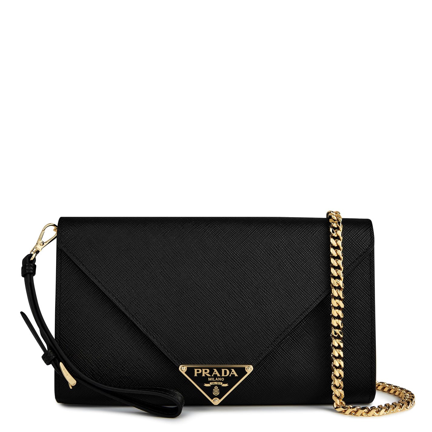 Prada black wallet on chain best sale