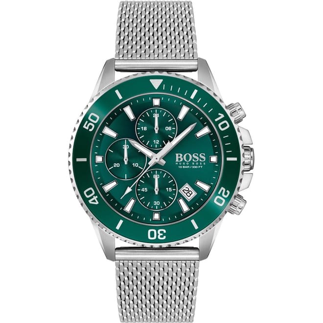 Admiral Stainless Steel Green Dial Mesh Strap Watch