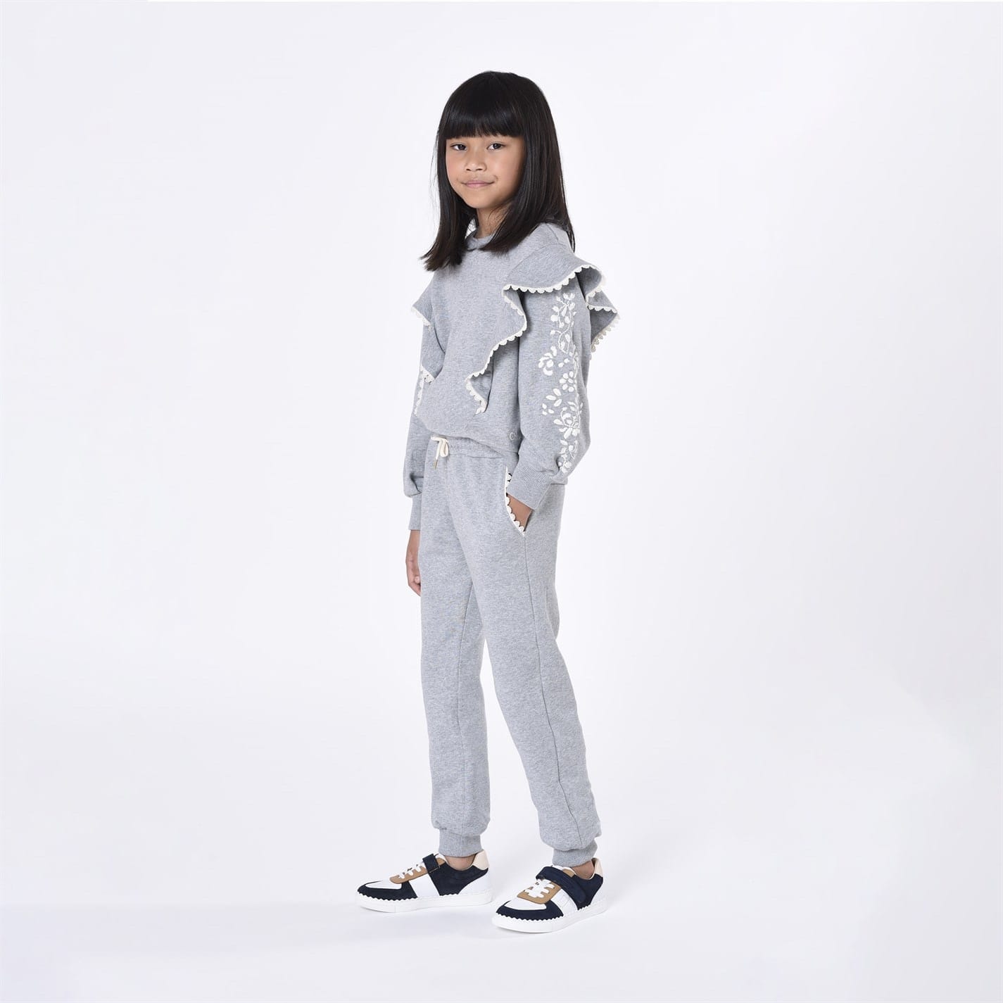 Grey Chloe Embroidered Floral Jogging Bottoms Juniors Get The Label