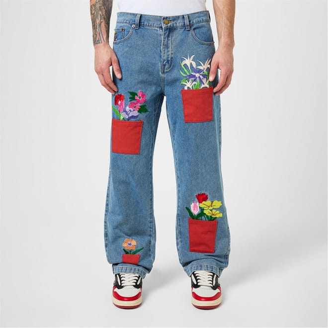 Allover Flower Pots Denim Jeans