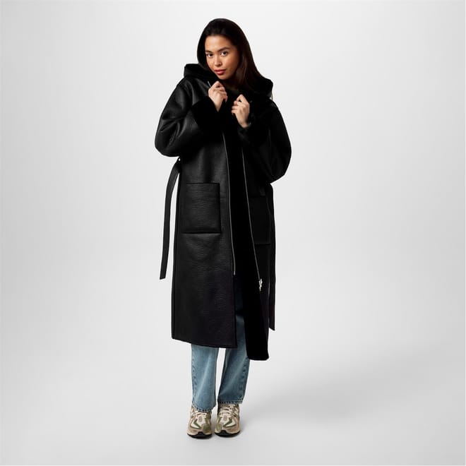 Long Hooded Shearling Jacket