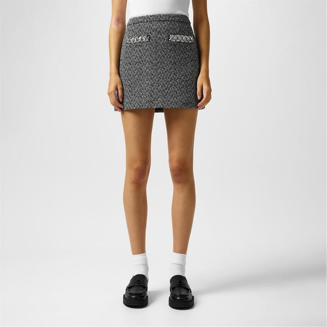 Self Herringbone Mini A-Line Skirt